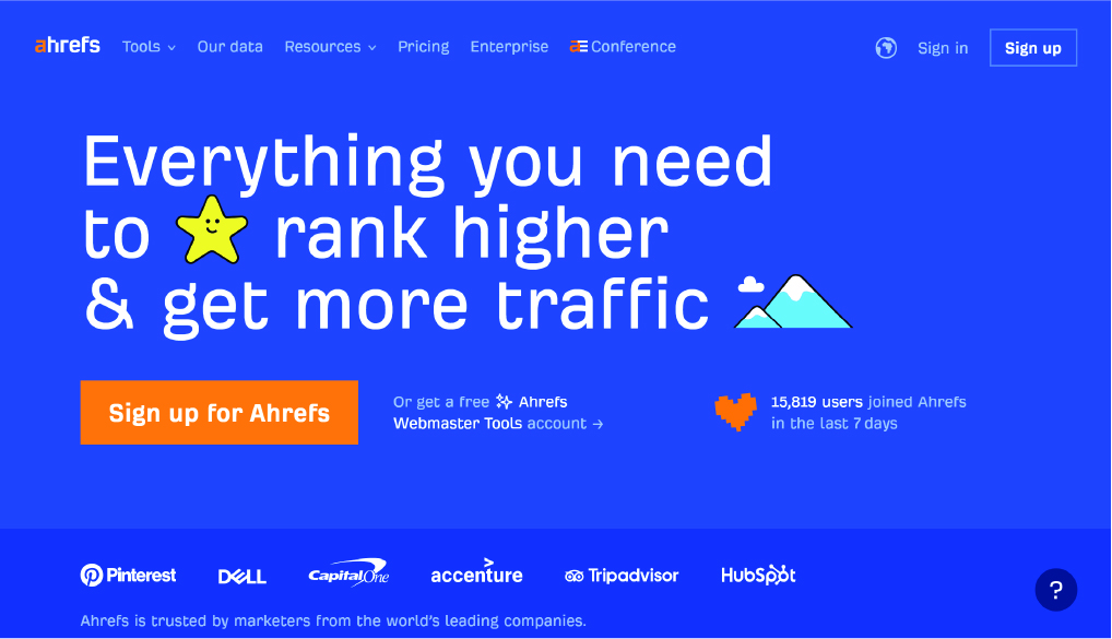 Ahrefs home page content marketing tools